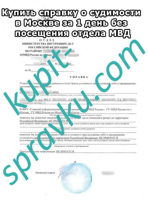 Купить справку о судимости в Москве за 1 день без посещения отдела МВД